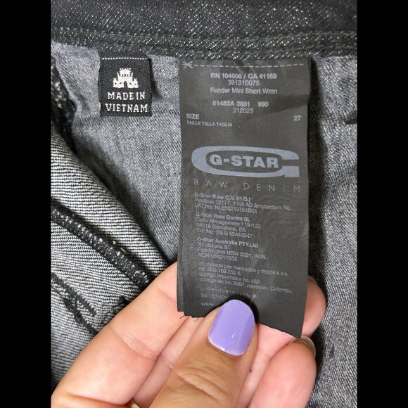 G-STAR RAW DENIM Mini Booty Shorts Dark Wash Black Stretch Denim Sz 27 - Picture 9 of 9